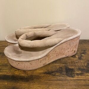 Veronica Beard Cork Wedge Flip Flops Tan Suede Platform Sandals Women